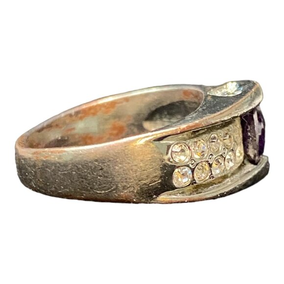 Ring Size 7 CZ Cubic Zirconia/Glass Not Sterling Silver Vintage Jewelry - Picture 2 of 10